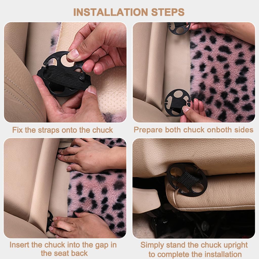 6PC Plush Leopard Car Front Seat Cover for Women, Non-Slip Automotive Seat Covers with 2 Neck Pillows, Universal Fit for Car Truck SUV Interior Cover, Fluffy Car Seat Cushion, Purple