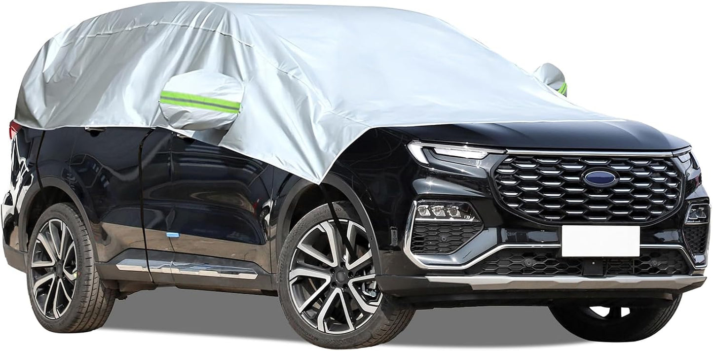 Hrozny Half Car Cover, Car Windshield Cover for Ice and Snow with Reflective Straps, Car Snow Cover Universal Fit for Most Cars (SUV)