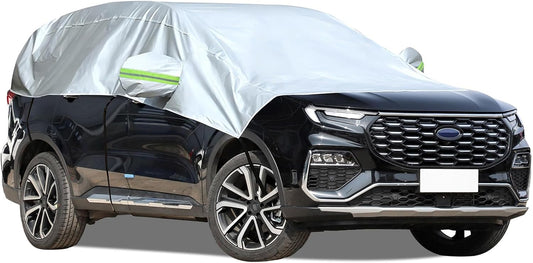 Hrozny Half Car Cover, Car Windshield Cover for Ice and Snow with Reflective Straps, Car Snow Cover Universal Fit for Most Cars (SUV)