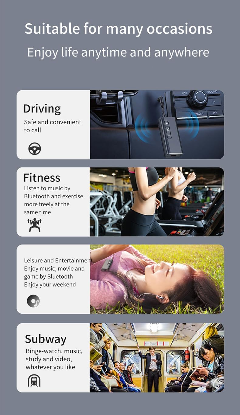 Bluetooth Receiver for Car, Aux Bluetooth Car Adapter, Bluetooth Receiver for Music Streaming with Bluetooth 5.1, Handsfree Calls, Dual Device Connection, for Car, Home Stereo, Headphones, Speakers