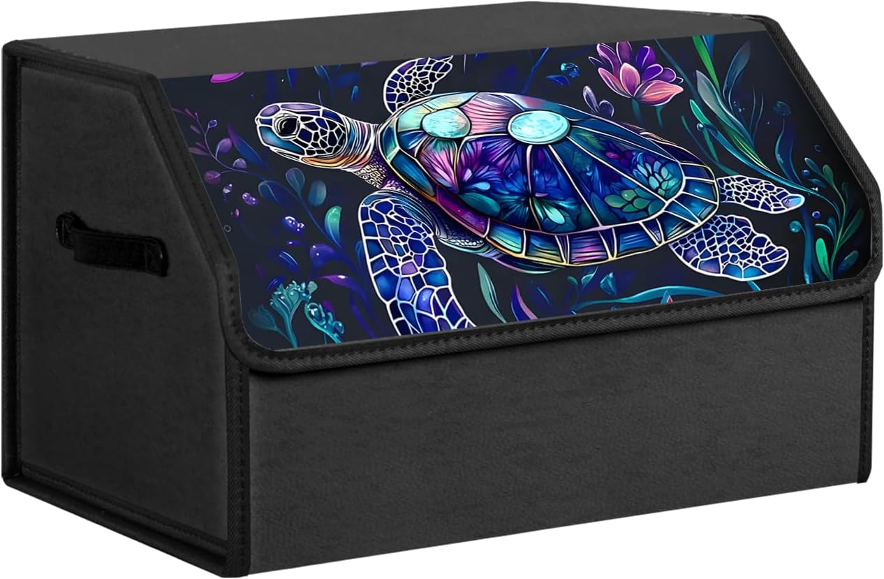 Car Trunk Organizer with Lid, Vintage American Flag USA Print Collapsible Storage Box, Waterproof PU Leather Car Cargo Storage Bin with Handle, Auto Interior Accessories for SUV Truck Vehicle