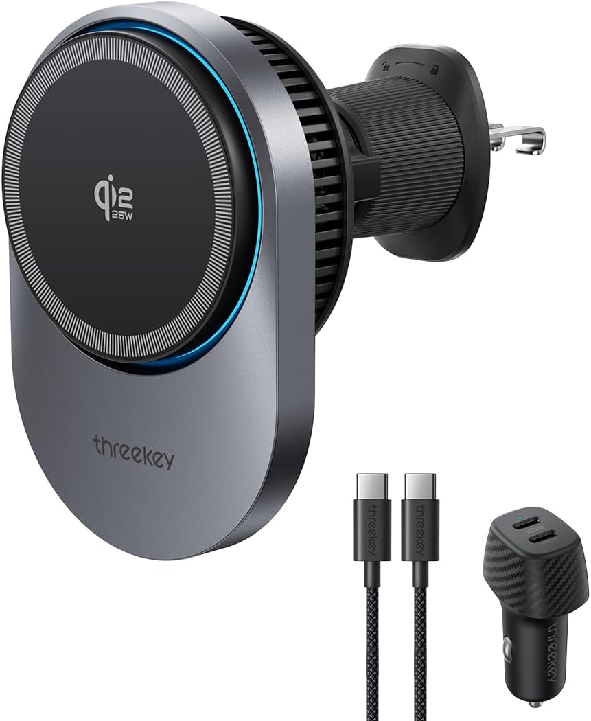 THREEKEY Magnetic Car Mount Charger Lite Qi2 25W Charging with TEC Cooling