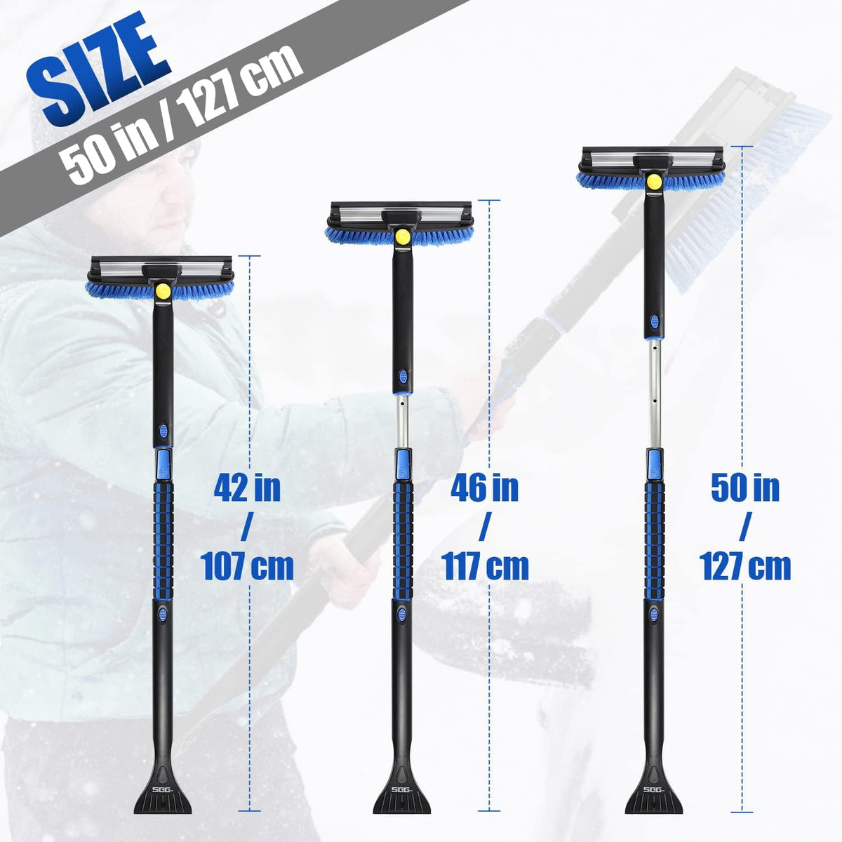 SEG Direct 50" Extendable Snow Brush with Ice Scraper, Snow Brush for Car