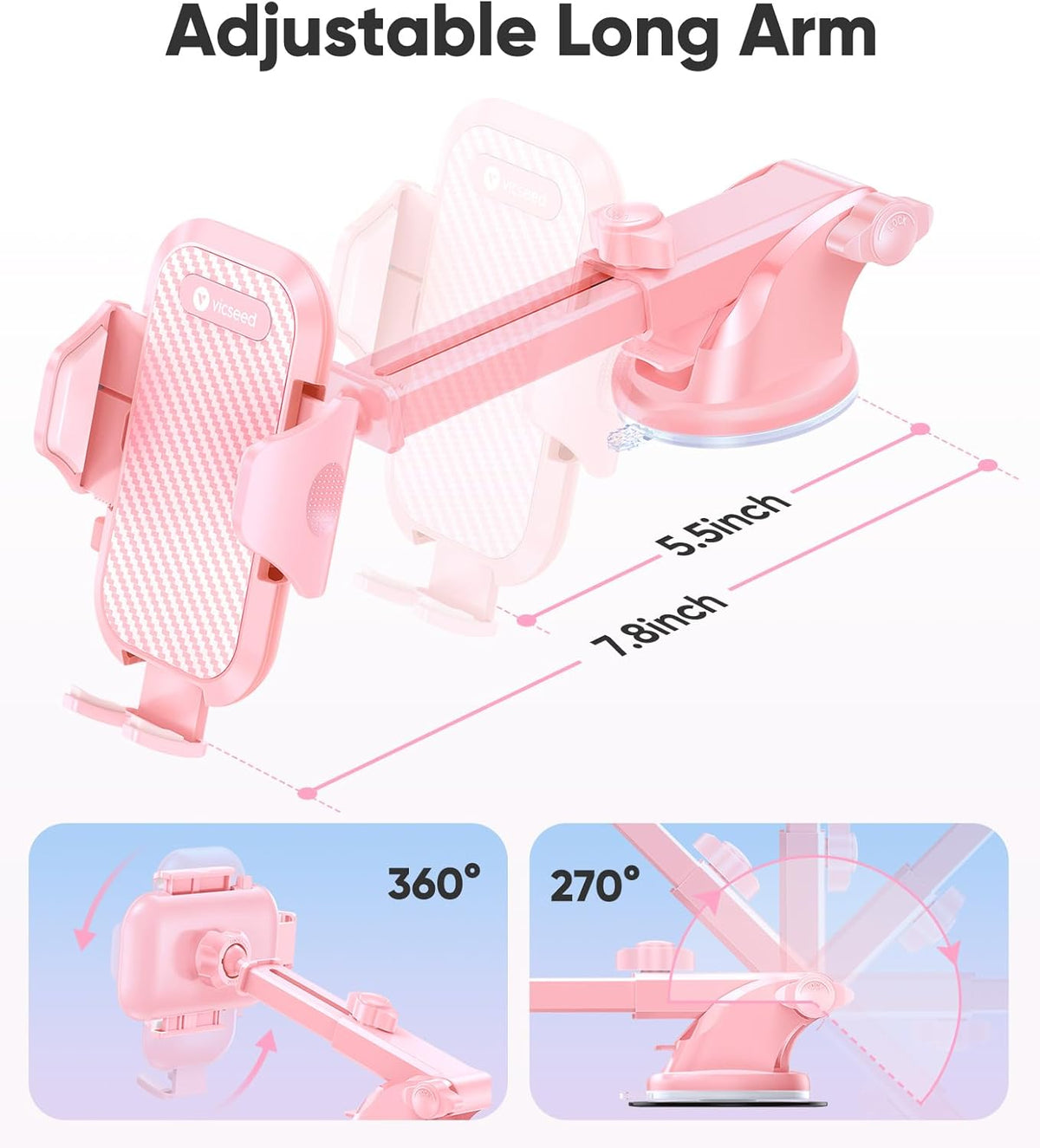 VICSEED Stable Car Phone Holder [Upgraded Strongest Suction, Won't Break]
