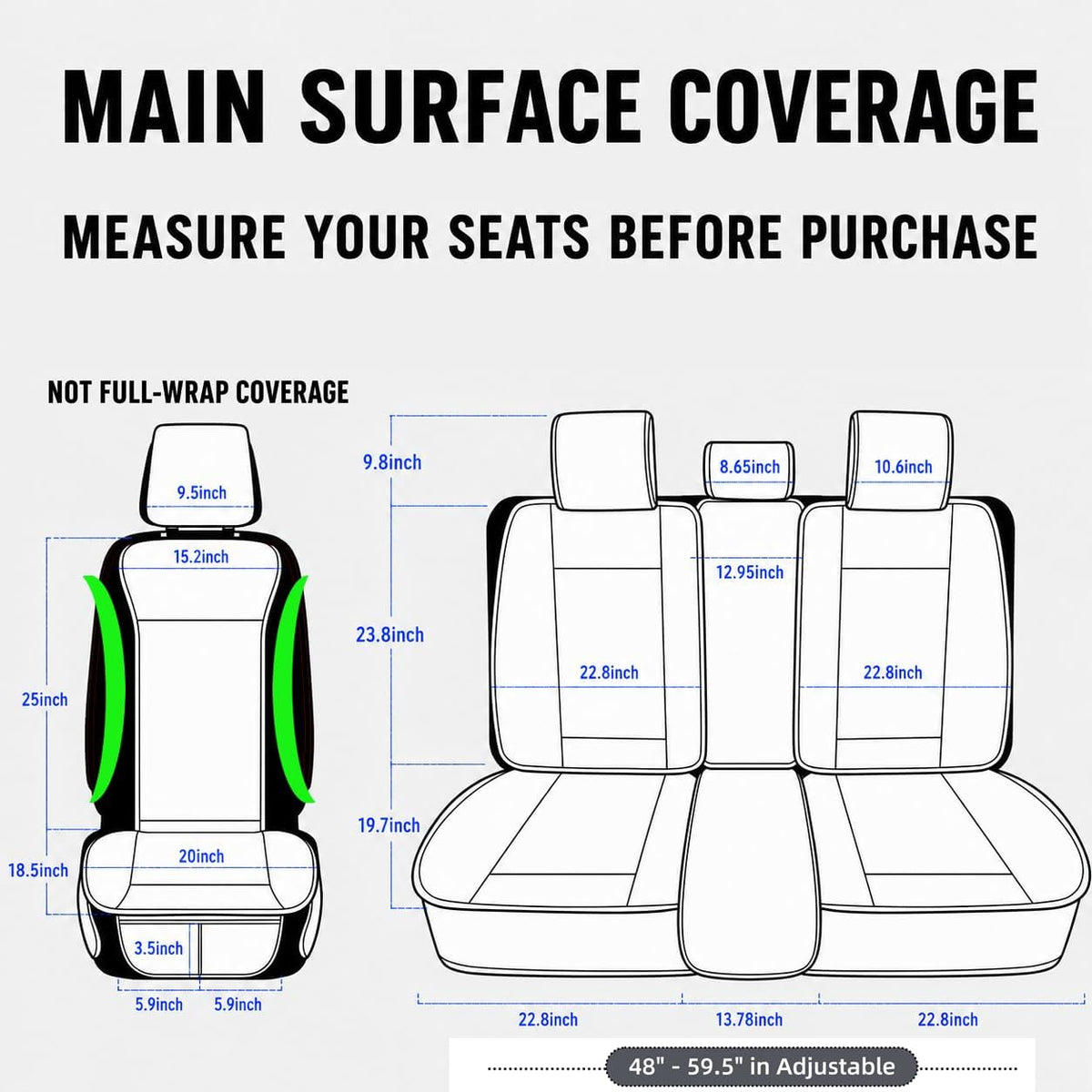 Elantrip Car Seat Cover Full Set Leather Waterproof Front Rear Gray