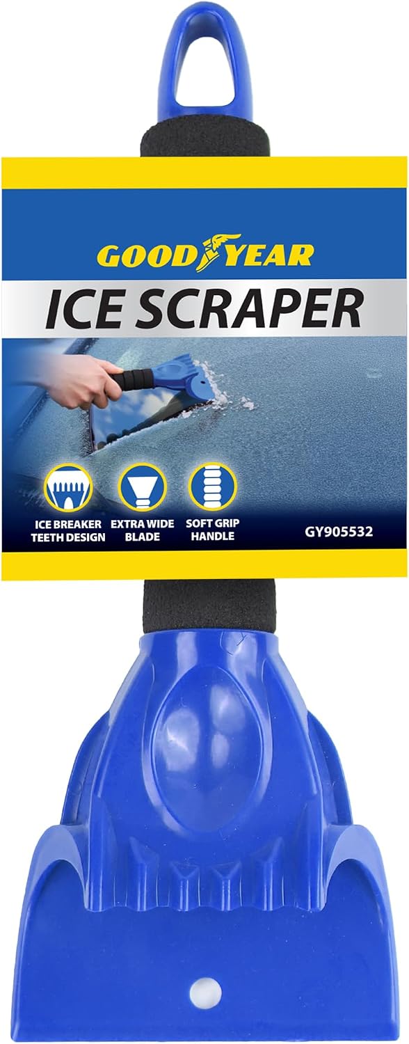 Goodyear Ice Scraper – Heavy-Duty Ice Breaker Teeth, Extra-Wide Blade for Efficient Snow & Ice Clearing, Comfortable Soft Grip Handle – Perfect for Winter Car Care