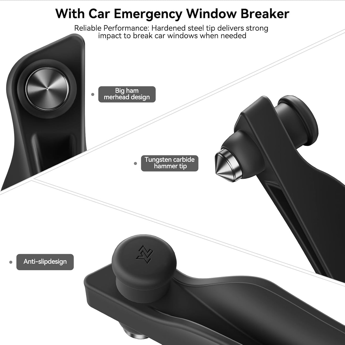 YONZEE Car Seat Gap Filler [2 Pack], Premium Silicone Side Console Organizer with Built-in Emergency Glass Breaker, Universal Fit Automotive Gap Blocker to Prevent Dropping, Car Interior Decor