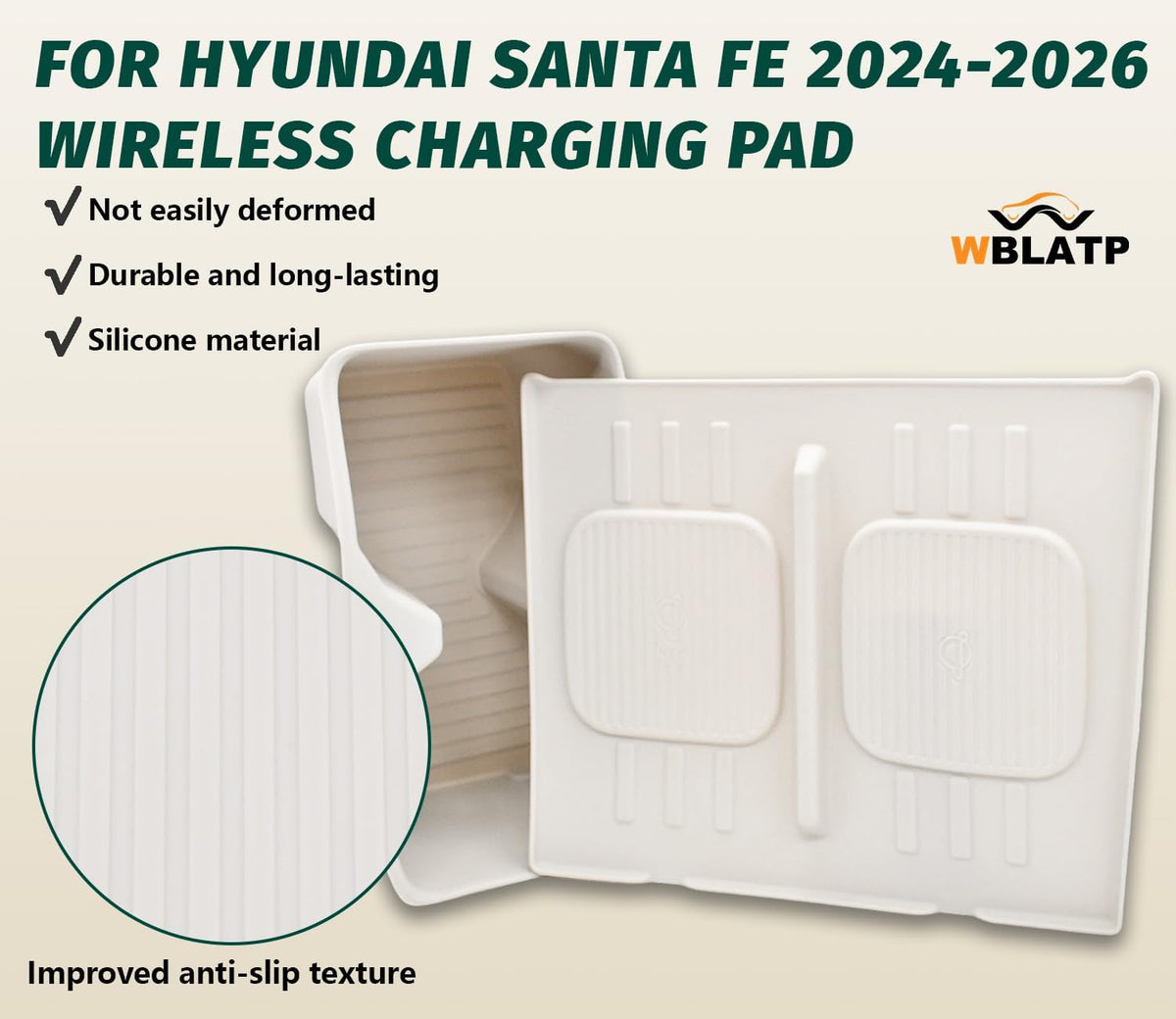 2Pcs Cup Holder Insert and Charging Mat for 2024-2026 Hyundai Santa Fe