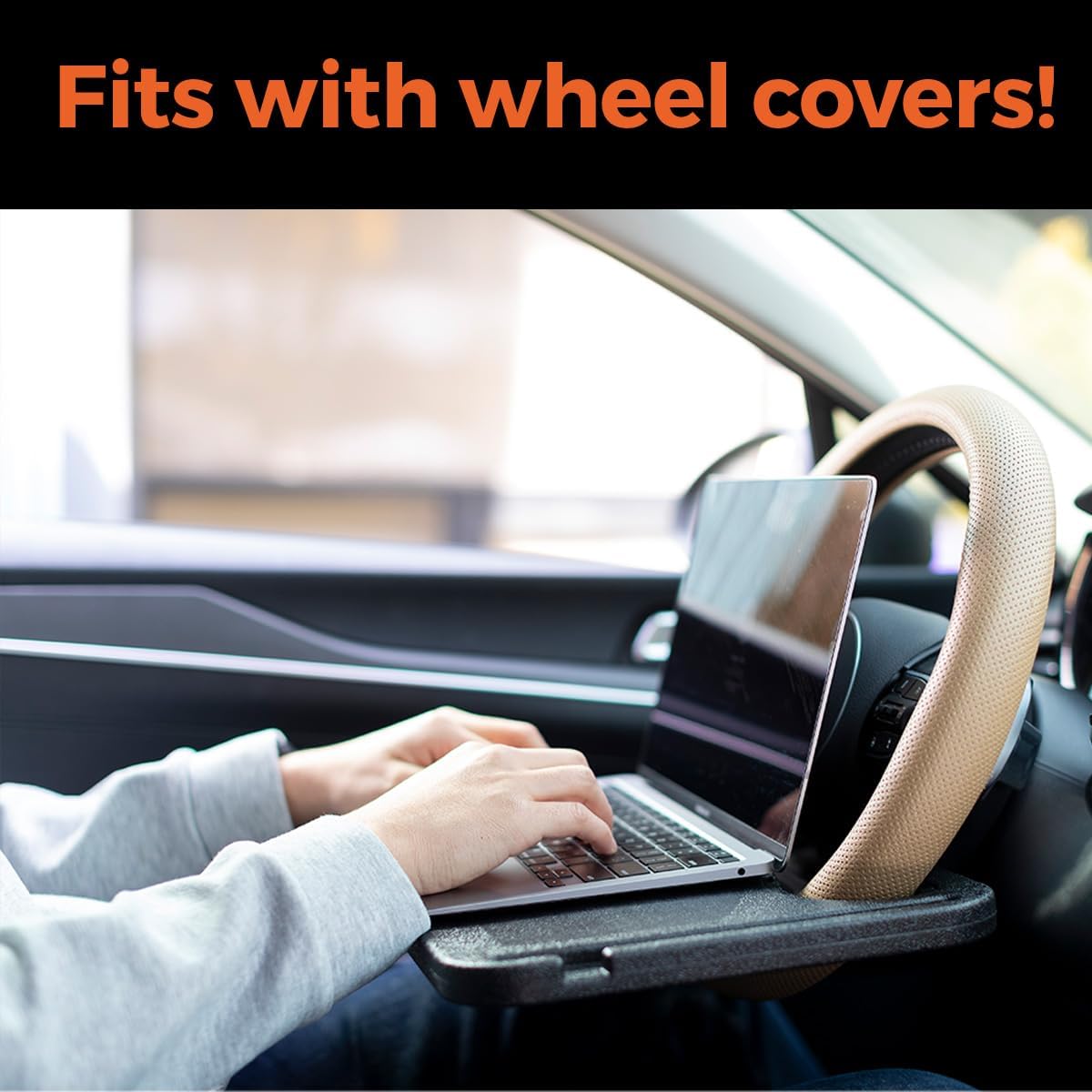ENRICH UP 2-in-1 Steering Wheel Tray Table & Car Desk - Mint Ring | 2-in-1 steering wheel tray for parked laptop work, meals, cup holder use, wheel covers, pickups, SUVs, and travel breaks