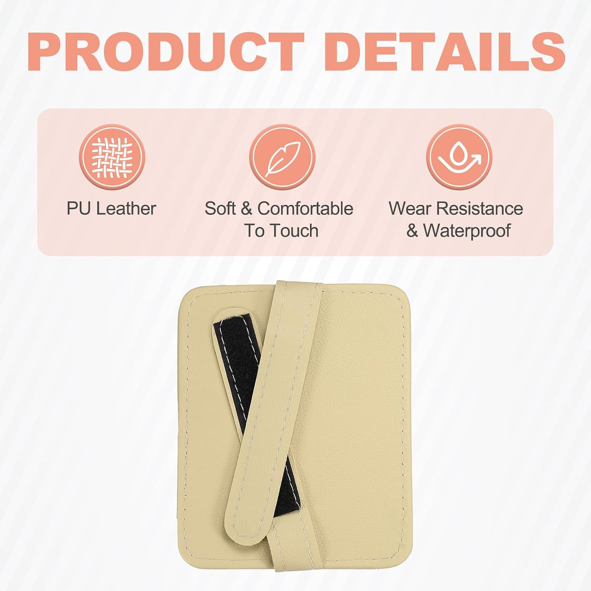 HARFINGTON 2Pcs Car Sun Visor Organizer 6.02" x 4.76" Leather Multi-Pocket Visor Card Sleeve Pocket Car Truck SUV Interior Storage Pouch for Driving License Credit Card Bill Sunglasses, Beige