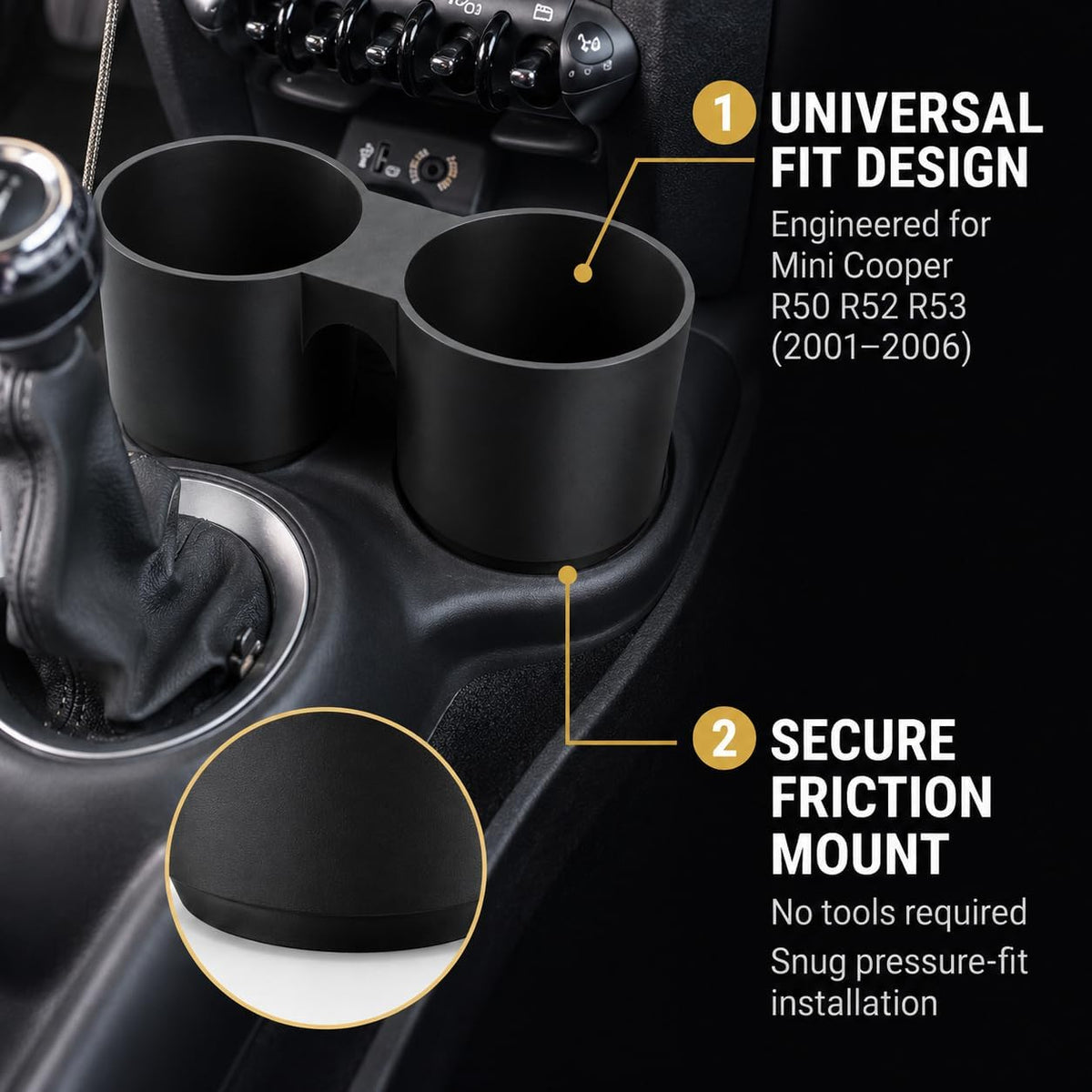 Cup Holder Extender for Mini Cooper R50 R52 R53 – Secure Console Drink Adapter | Fits Large Bottles & Tumblers | No-Spill Stable Base for Daily Commutes