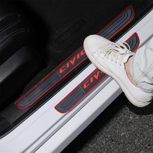 Car Door Sill Plate Protectors - Black Soft Rubber Front/Rear Door Sill Scuff Plate Guard, Door Pedal Protector Stickers fit for Honda Civic