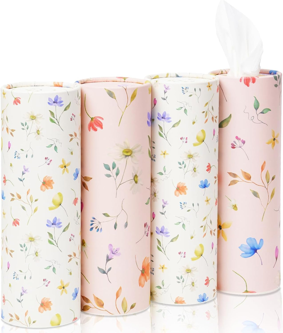 4 Pack Pink Wild Floral Car Tissue Holder with 3-Ply Facial Tissues