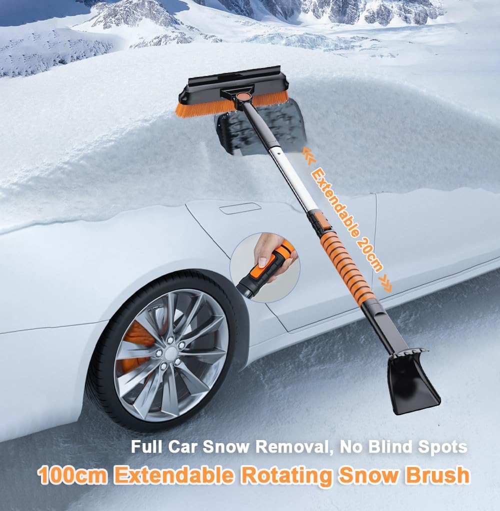 REVXON Snow Brush and Ice Scraper for Audi Q7 2017 2018 2019 2020, 2-in-1 Car Tool with 180° Rotating Brush, Comfortable Foam Grip, Detachable & Extendable for Windshield