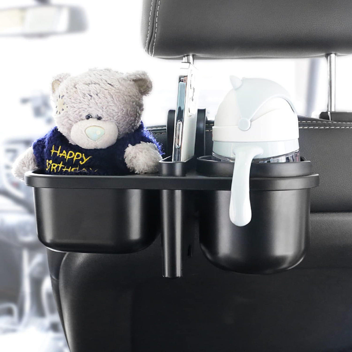 Headrest Backseat Organizer With Cup Holders, 3 in 1 Back Seat Holder With Hook, Organizer for Kids, Food Table or Sauce Holder, Car Travel Accessories