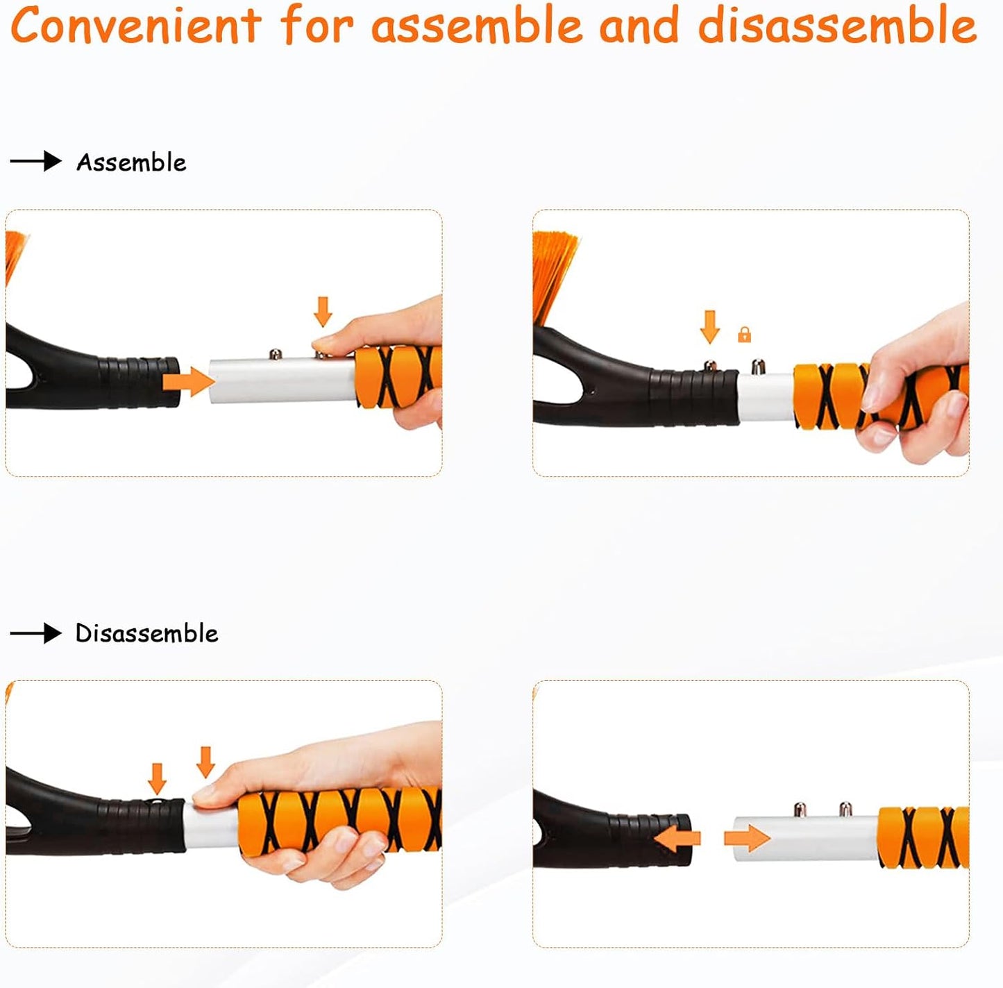 27'' Snow Brush and Ice Scrapers for Car Windshield, 2-in-1 Car Accessories Detachable Snow Ice Scraper and Brush with Foam Grip for Cars, Trucks, SUVs