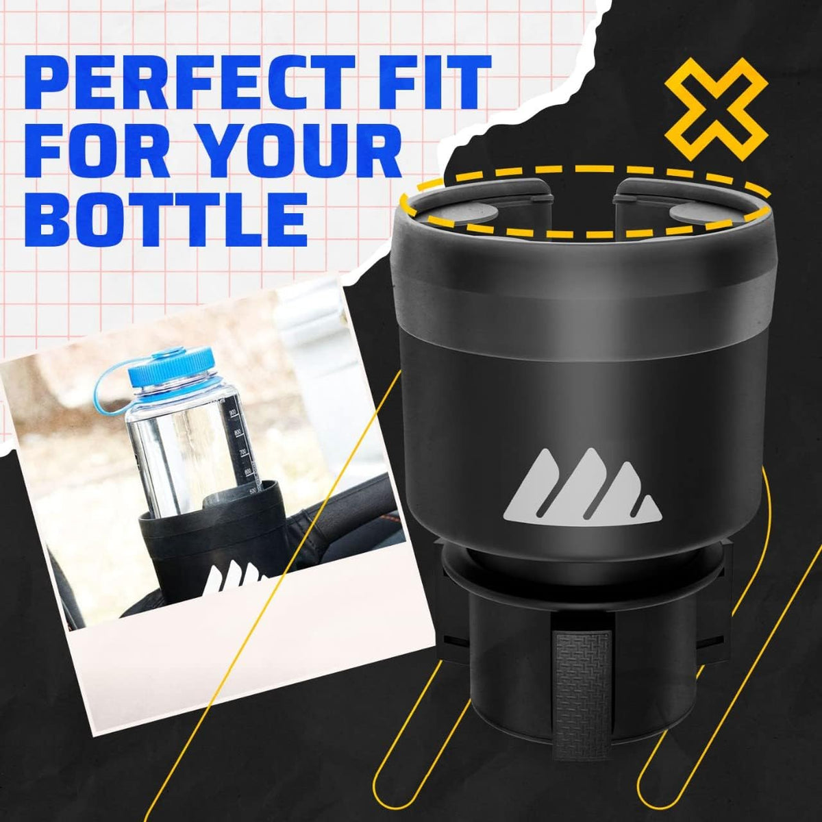 Integral Car Cup Holder Expander for Hydro Flask & Large Water Bottles