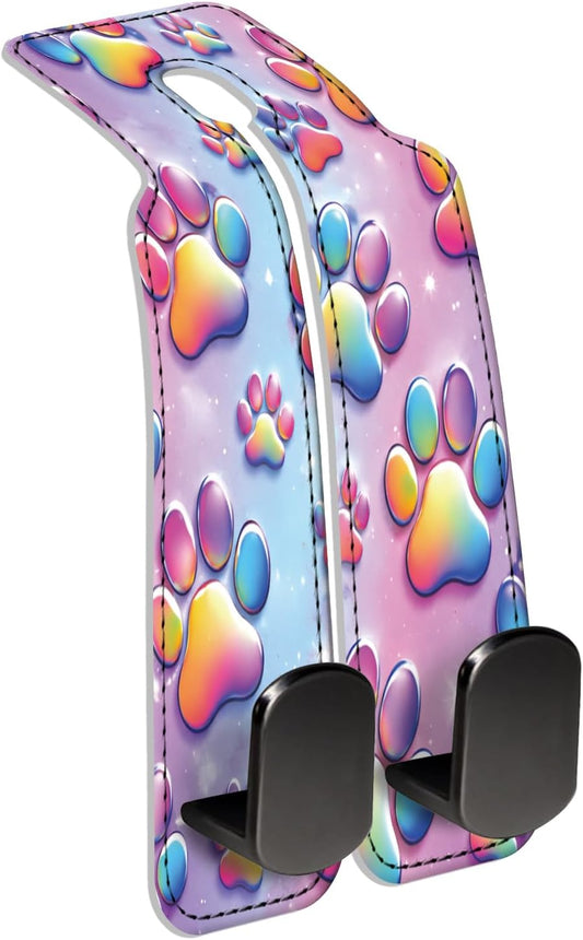 Car Seat Back Storage Hook, Funny Car Purse Hook, Cute Vehicle Storage Organizer for Purses Handbags Cute Pastel Paw