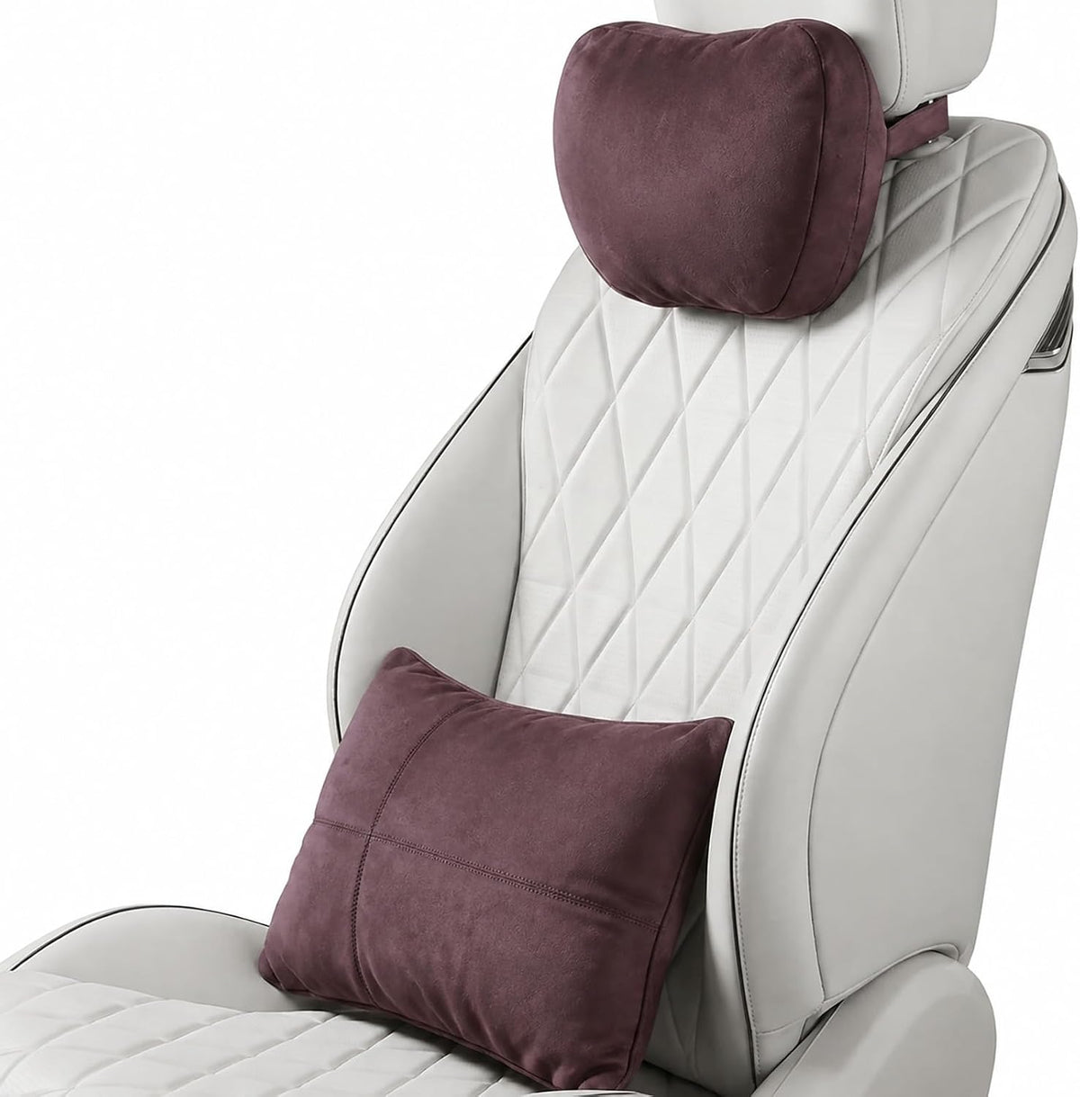 2 PCS Car Pillow for Driving Seat Soft Suede Headrest Neck & Lumbar Support