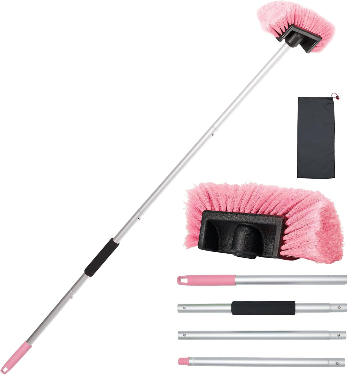 Car Wash Brush with Long Handle, 60'' Soft Bristle Cleaning Brush, Car Cleaning Brushes, Carwash Brushes for SUV, RV, Boat, Truck, House Siding, Sweep Snow, Gray