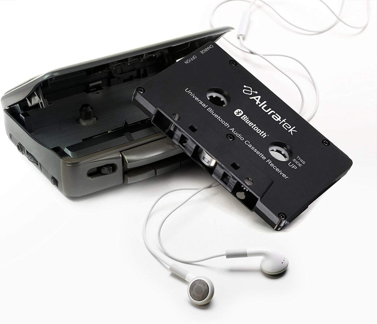 Aluratek Universal Bluetooth Audio Cassette Receiver, Built-in Rechargeable Battery, Up to 8 Hours Playtime, Audio Receiving up to 33 Feet, ABCT01F