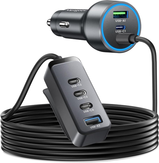 127.5W Fast USB C Car Charger Multiple Ports, 6 Port Road Trip Essentials