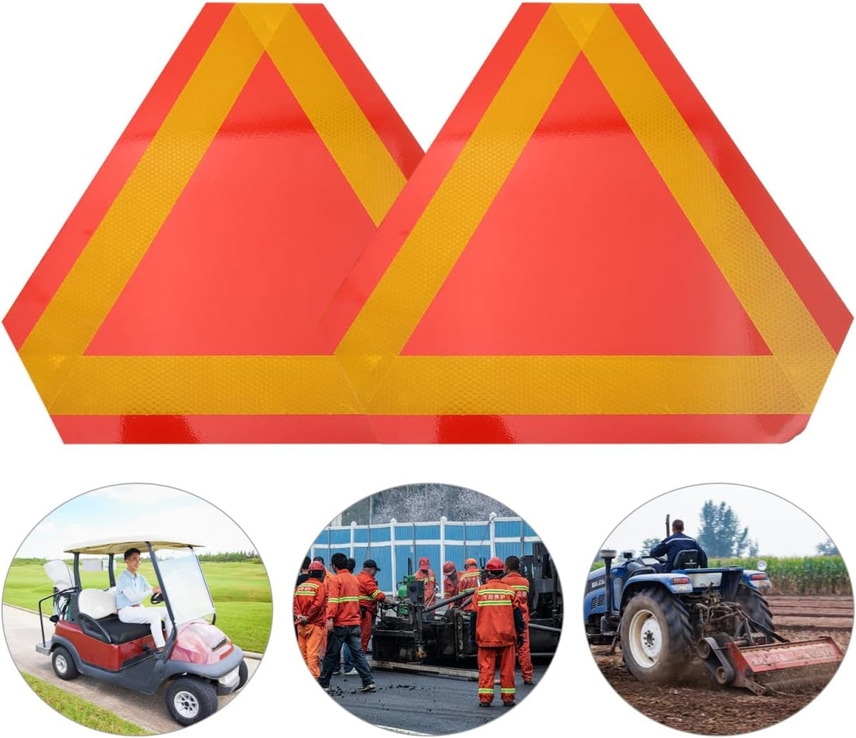 2Pcs Slow Moving Vehicle Safety Sign, Reflective Triangle Reflectors for Golf Cart UTV Trailer, Aluminum SMV Warning Decals Accessories