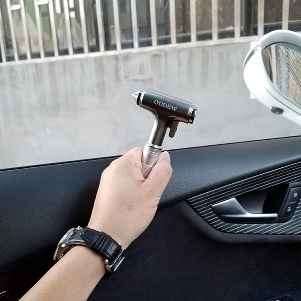 Metal Safety Hammer with Window Breaker and Seatbelt Cutter, Automotive Safety Hammer, Aluminum Alloy Life Saving Emergency Escape Tool for Car, Silver