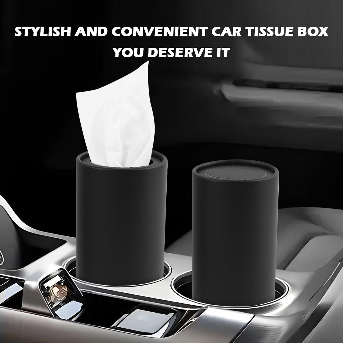 4PCS Pull Out Cars Tissue Holder,Refillable Car Tissues Cylinder with 30-Count Per Box,Multifunctional Car Tissue Box for Cars as Automotive Garbage Cans/Pen Holders (Black)