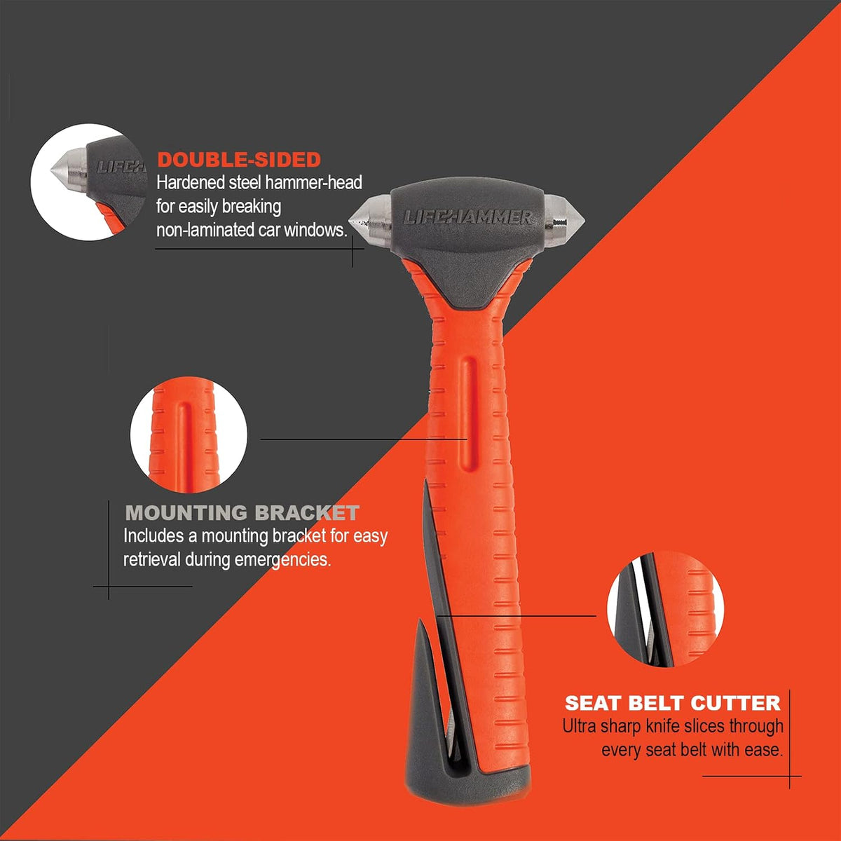 Lifehammer Safety Hammer Plus - Emergency Escape and Rescue Hammer with Seatbelt Cutter - 2 Pack
