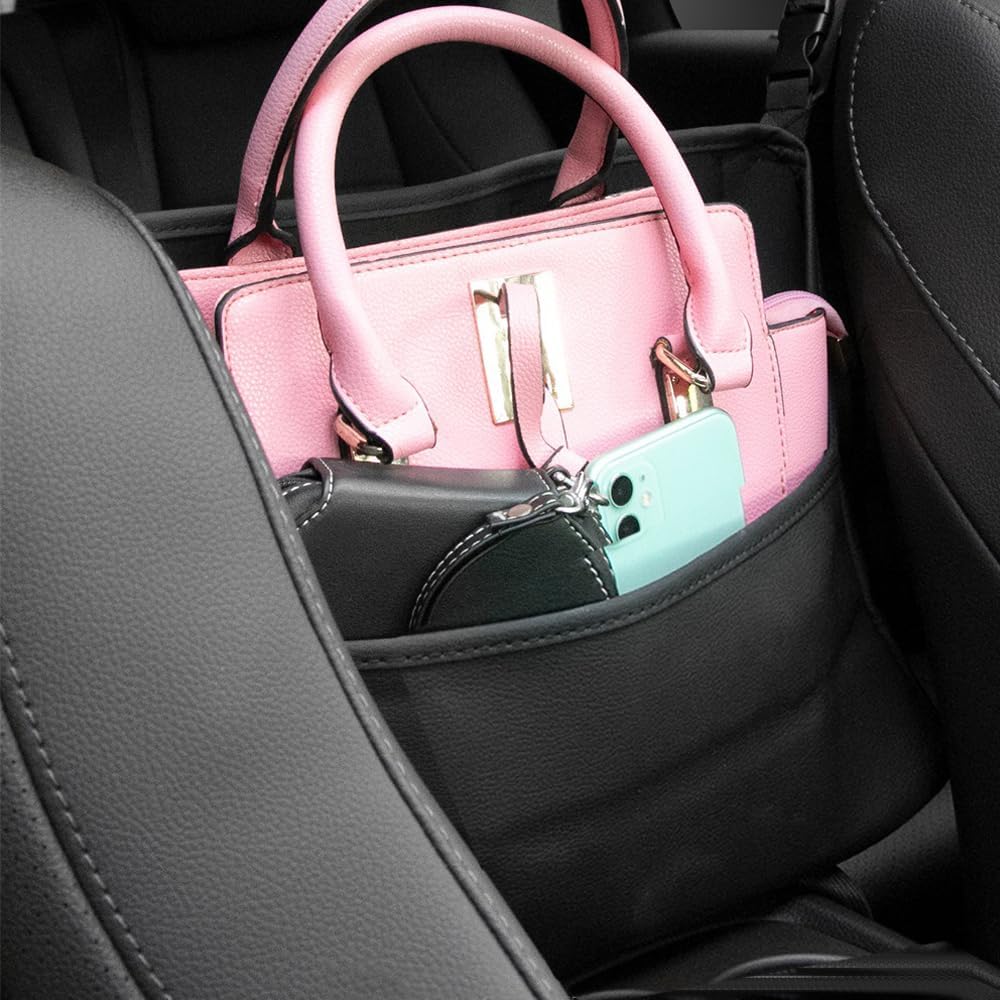 Car Organizer, Leather Large Capacity Car Purse Holder for Front Seat, Seat Back Net Bag Double-sided Tissue Storage Handbag Holder Car Accessories (Brown)