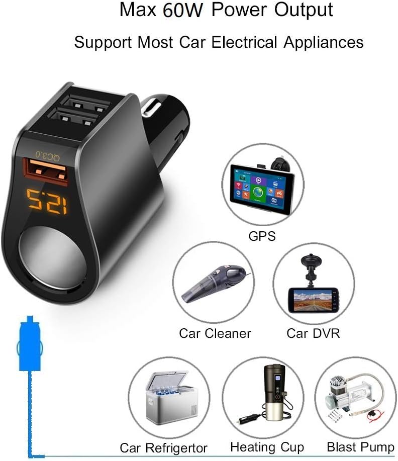 LIHAN 3 USB Car Charger,Fast Charging,Cigarette Lighter Adapter