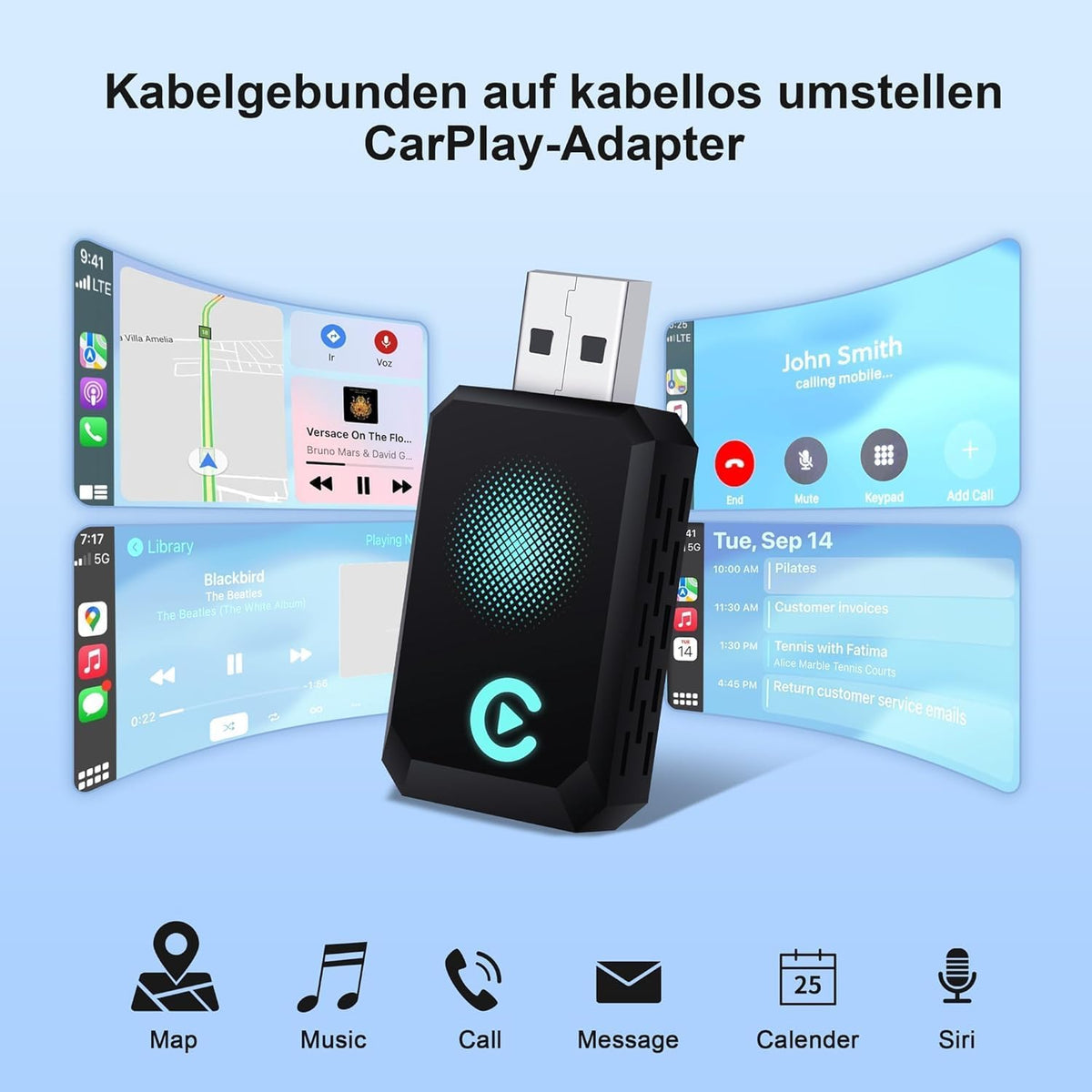 Wireless Carplay Adapter, Convert Wired to Wireless CarPlay, Compatible with CarPlay, Plug and Play, Type-C/USB, Suitable for 800+ Vehicles (Blue)