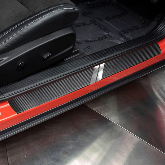 LEXLEY 3D Hash Mark For Dodge 2010-2023 Challenger Carbon Fiber Style Leather Door Sill Protector Anti-Dirty Scuff Plate Cover Guard Sills Protector Trim,Welcome Pedal Protect 2PCS -SLIVER