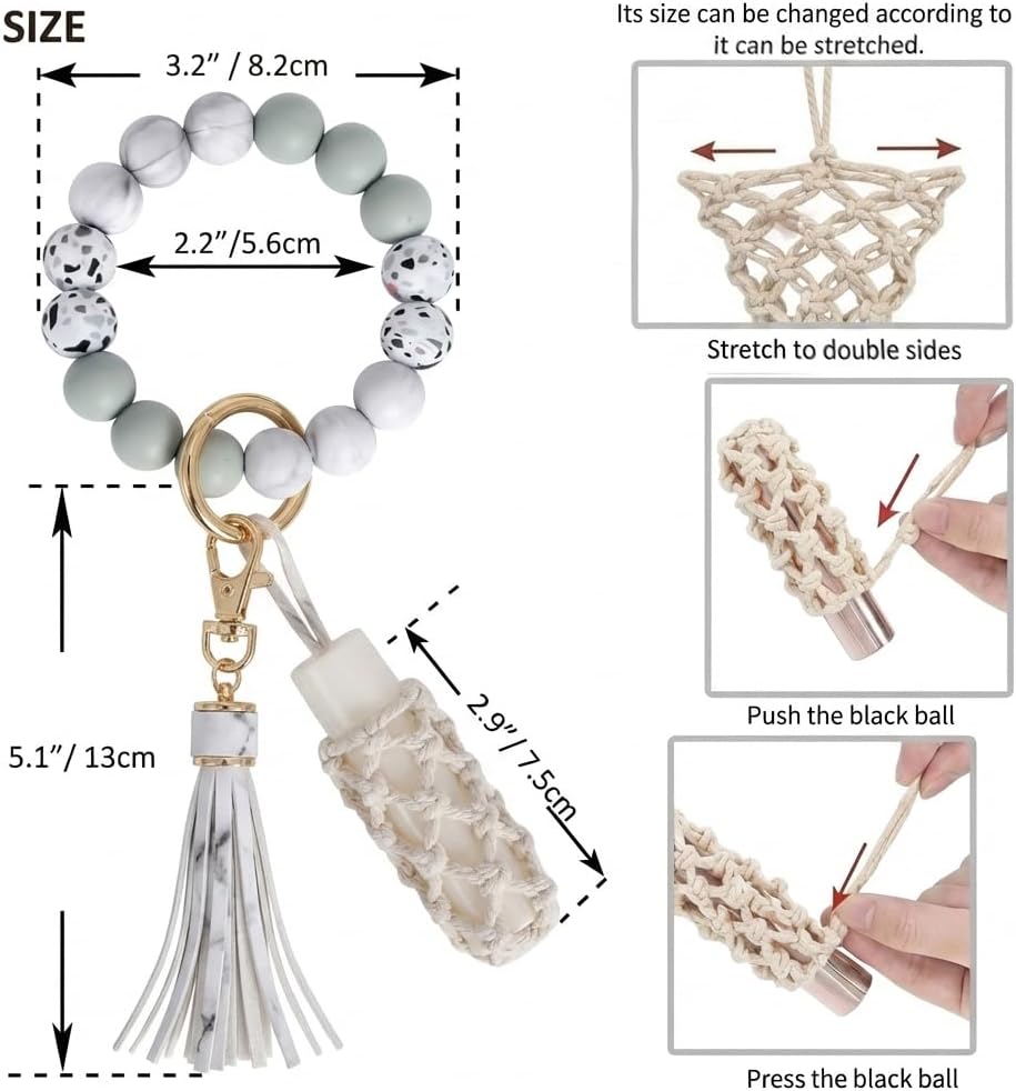 BIHRTC Silicone Key Ring Bracelets Wristlet Keychain Wallet with Net Chapstick Holder for Women