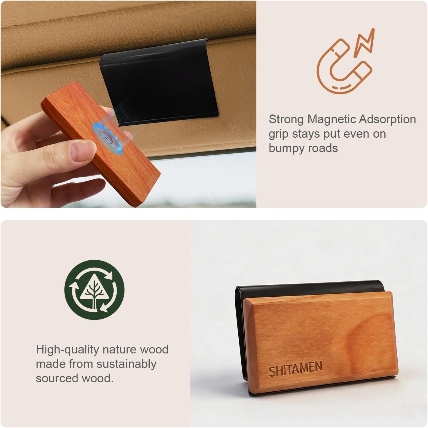 Car Air Freshener Starter Kit - Wood Air Freshener for Visor Clip - Automotive Odor Eliminator - Long Lasting Scent - Scent Refill with Metal Visor Clip (Teak-Cabana-Amber-Black Currant Rose)