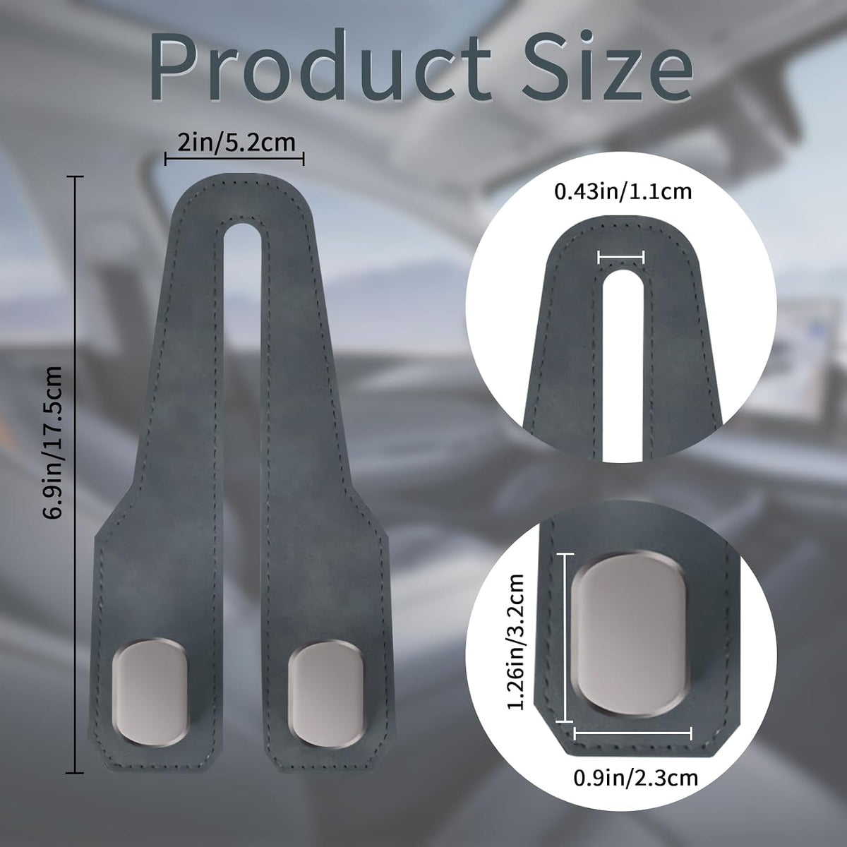 Car Purse Hook, Car Seat Headrest Hooks, Grey Leather 4 Pack