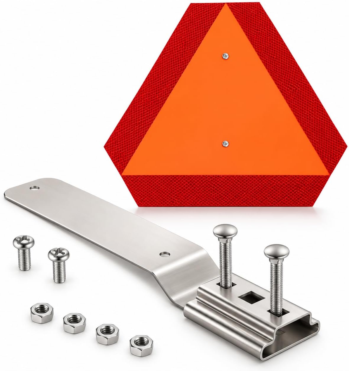 1 Set- Slow Moving Vehicle Sign with Mounting Bracket, 14 x 16 Inch Aluminum Reflective Triangle, Orange SMV Warning Sign for Golf Cart, Tractor, UTV, ATV, Roadside Safety