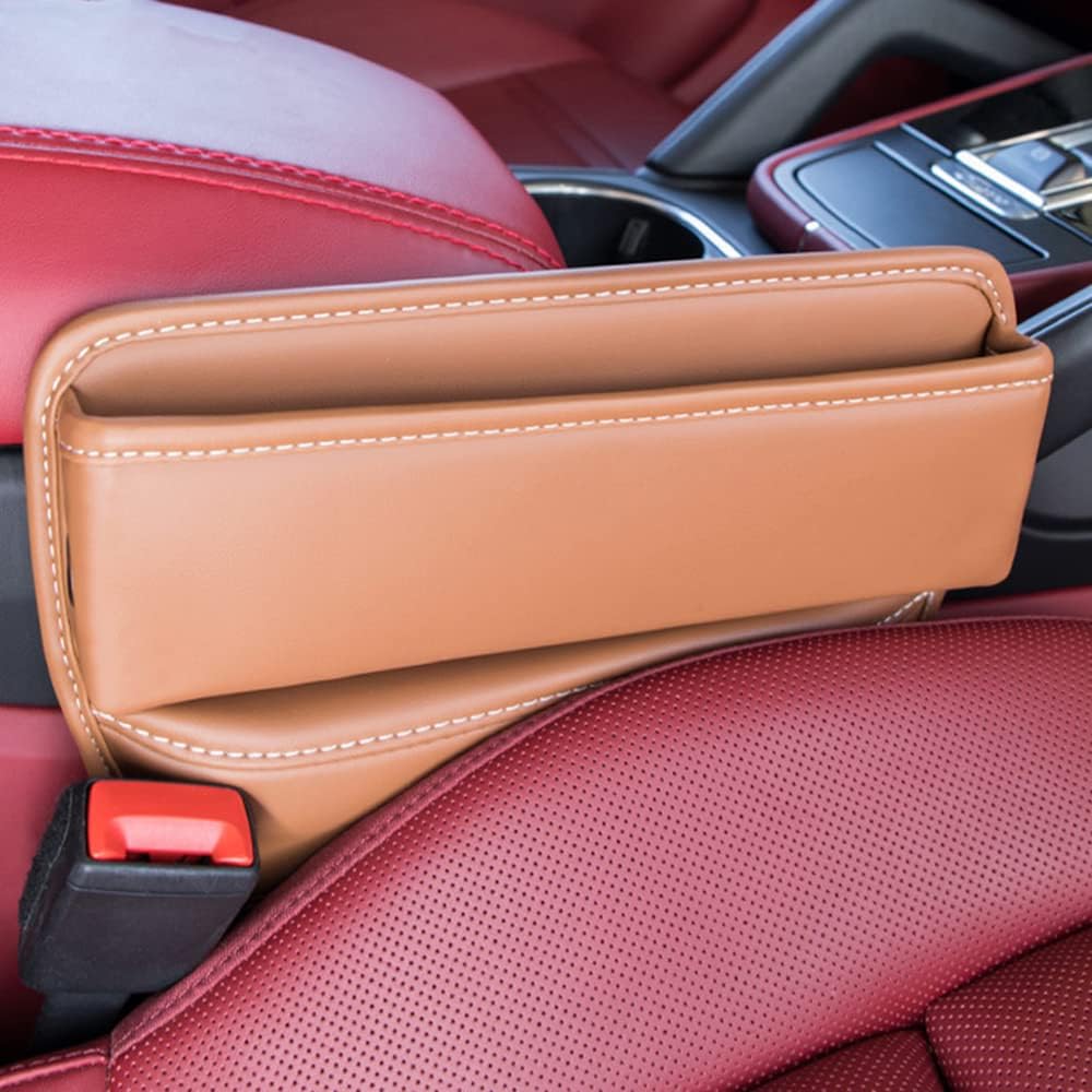 Riloer Car Organizers for Gap Leather Waterproof Car Seat Gap Fillers for Cars, Suvs, Trucks, Front Seat Gap Fillers for Phones, Keys, Cards, Glasses, Red