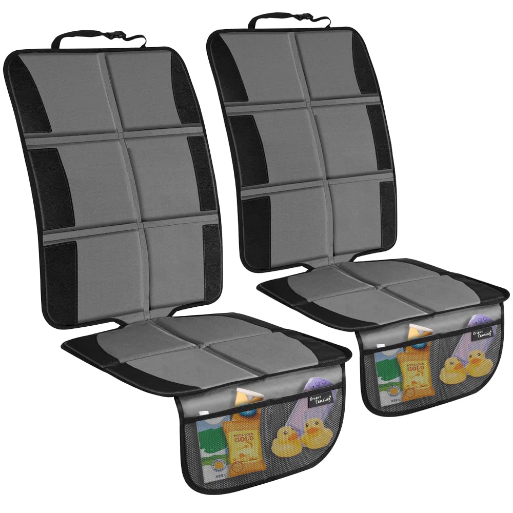 Car Seat Protector, 2 Pack Large Car Seat Protectors for Child Baby Car Seat with Organizer Pockets, Thick Padding Waterproof Car Seat Protector, Auto Vehicle Leather Seats Dog Mat Cover Pads, Black