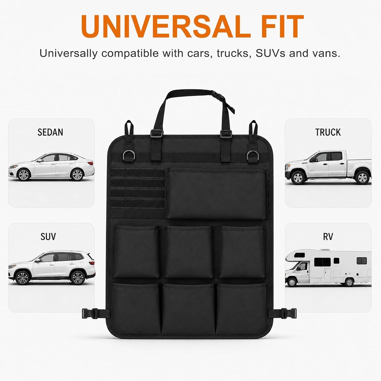 Car Seat Back Organizer, Automotive Back Seat Organizer with 8 Pockets, Hanging Vehicle Backseat Storage Bag, Universal Travel Accessories for Car Jeep SUV Truck, Black
