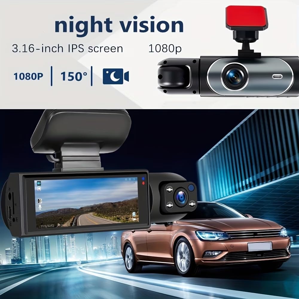 1 Set 1080P Dual Camera Dash Cam for Cars, Front and Inside, IR Night Vision Loop Recording Wide Angle Car DVR Camera with IPS Screen Dual Lens Car Dashboard Video Cam As a Gift