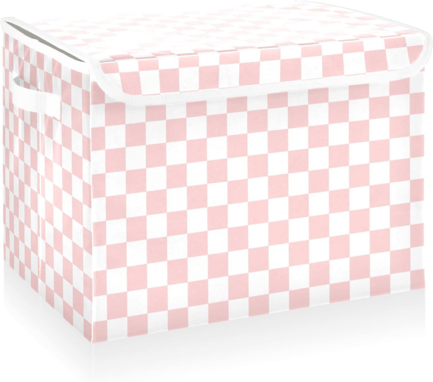 CaTaKu Large Fabric Storage Bins With Lids,Pink Checkered Racing Storage Boxes With Handles for Organizing Clothes, Collapsible Storage Cube Bins Baskets for Shelves