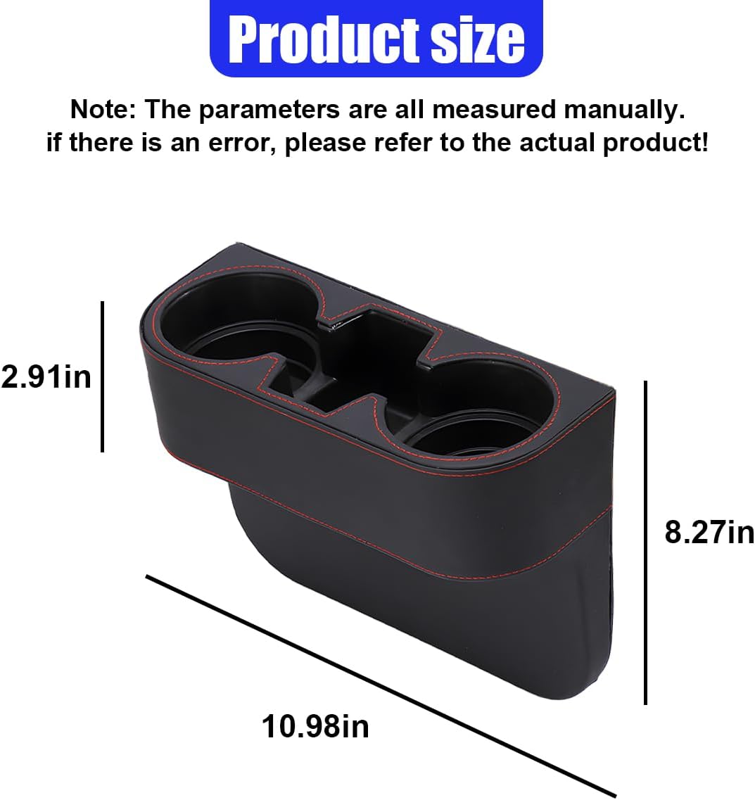 YoRise Car Cup Holder, PU Leather Automotive Cup Drink Holder, Car Seat Gap Filler Storage Box, Multifunctional Front Seat Organizer, Cell Mobile Phone Holder, Coin Bucket (Black)