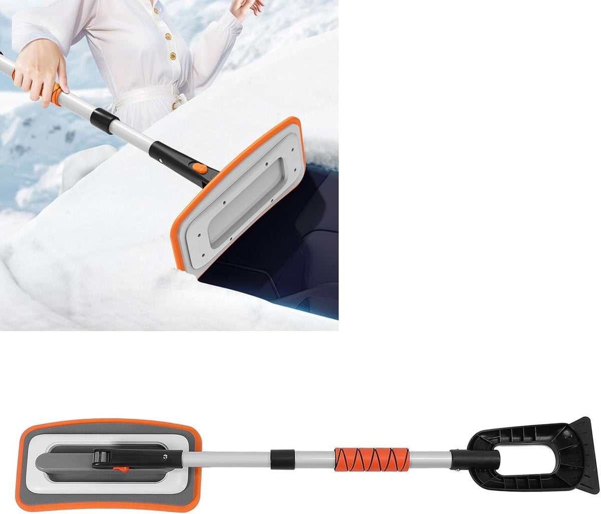 Car Snow Scrapers,Aluminium Alloy Ergonomic Handle Efficient Snow Removal Snow Broom Ice Scraper for Car Windshield (Orange)