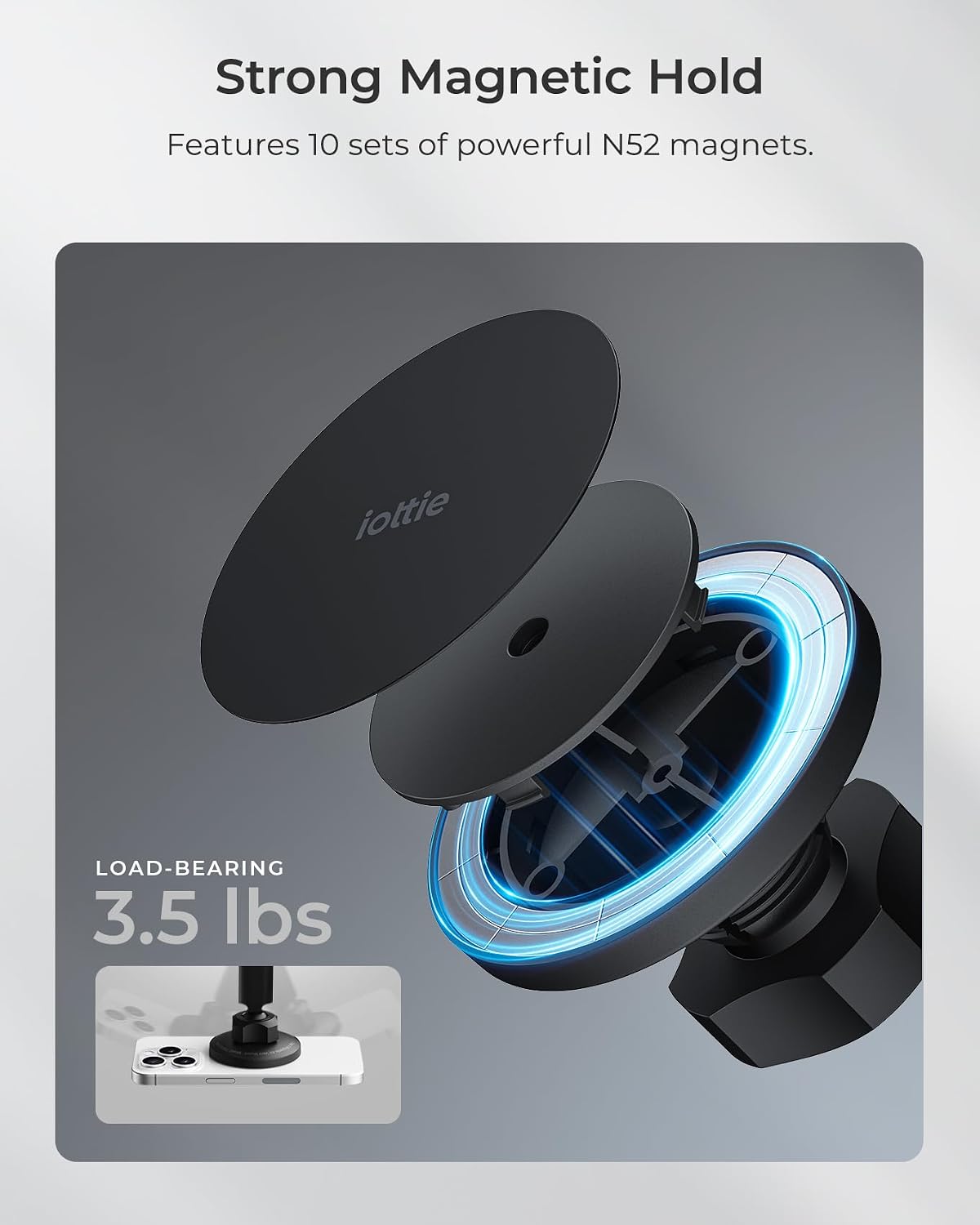 iOttie iTap 3 Magnetic Dash & Windshield Car Mount, Phone Holder with Suction Cup, Includes Magnetic Ring Adapter, Compatible with iPhone 12-17, Samsung Galaxy, Google Pixel, and MagSafe Phones