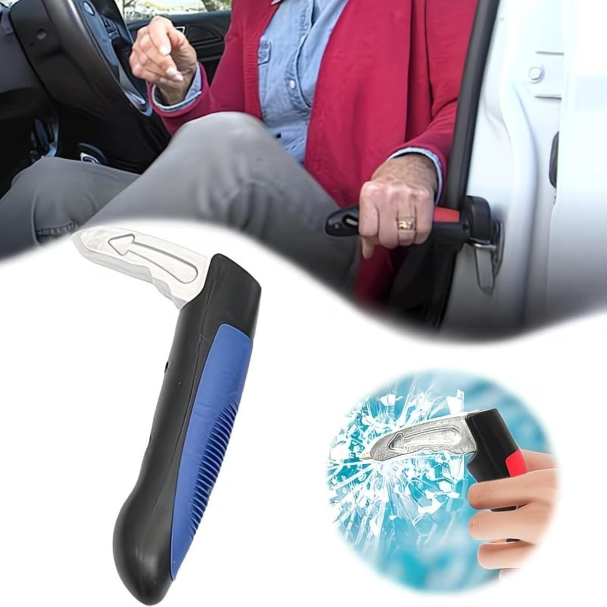 3‑in‑1 Car Door Assist Handle 2Pcs, Support for Seniors with Seat Belt Cutter & Window Breaker Blue