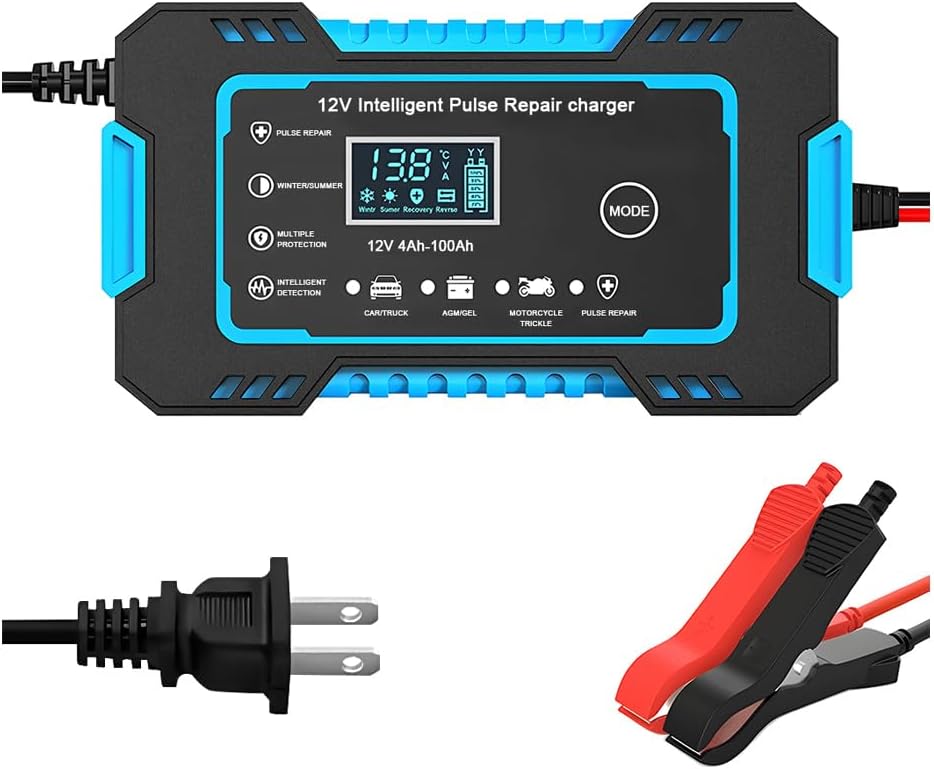 Car Battery Charger, 12V Automatic Smart Vehicle Battery Trickle Charger with Overcharge Protection & Temperature Compensation, Automotive Power Maintainer Desulfator, Universal Fit (Yellow)