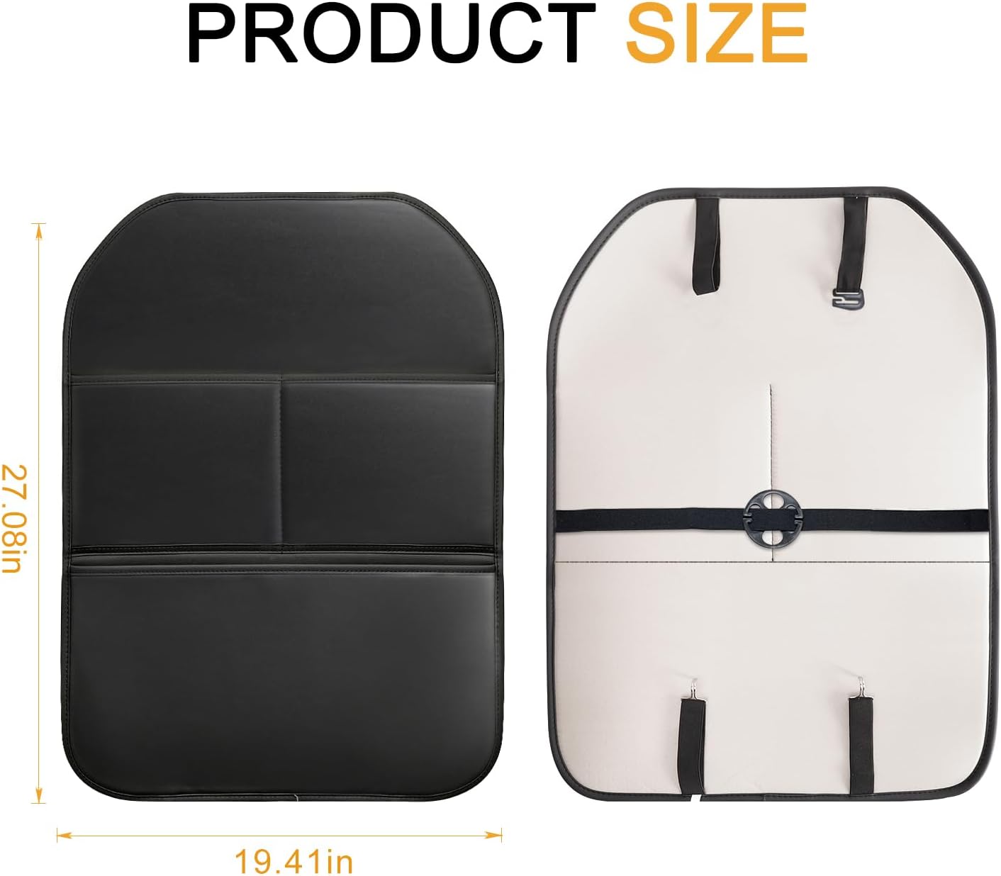 2 Pack PU Leather Kick Mat Back Seat Protector With 3 Storage Pockets, Universal Car Seat Back Organizer For Kids Pets, Waterproof Backseat Protector For Most Car (Black)