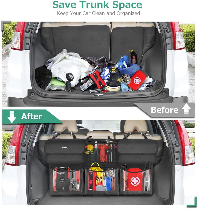 Oasser Back Seat Trunk Organizer Hanging Car Organizer Foldable Cargo Storage with 6 Large Pockets 3 Adjustable Straps 40x19inch